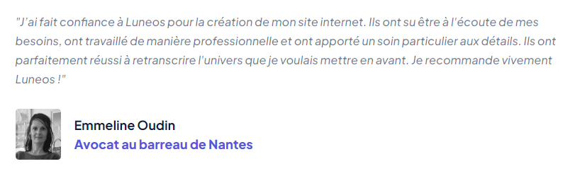 Avis Emmeline Oudin, avocate, sur la création de son site internet par Luneos.