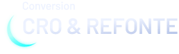 Logo avec le texte "Conversion CRO & REFONTE" et un élément graphique bleu.
