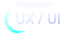 Logo avec "Conversion UX / UI" et un symbole de croissant de lune bleu.