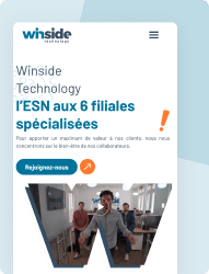 Logo Winside Technology, "l'ESN aux 6 filiales spécialisées", et un bouton "Rejoignez-nous